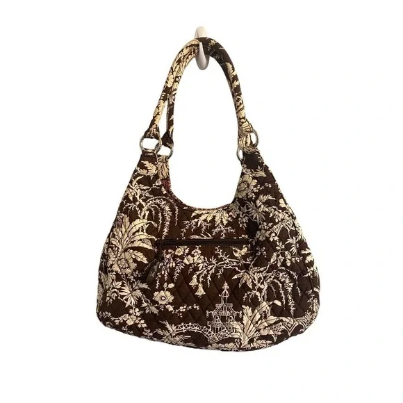 Vera Bradley Imperial Toile Large Hobo Shoulder Bag Brown White Pink Birds - Picture 3 of 16